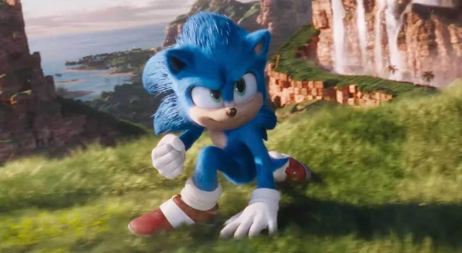 شخصیت سونیک با منظره‌ای از دریا و کوه در فیلم Sonic the Hedgehog 2020