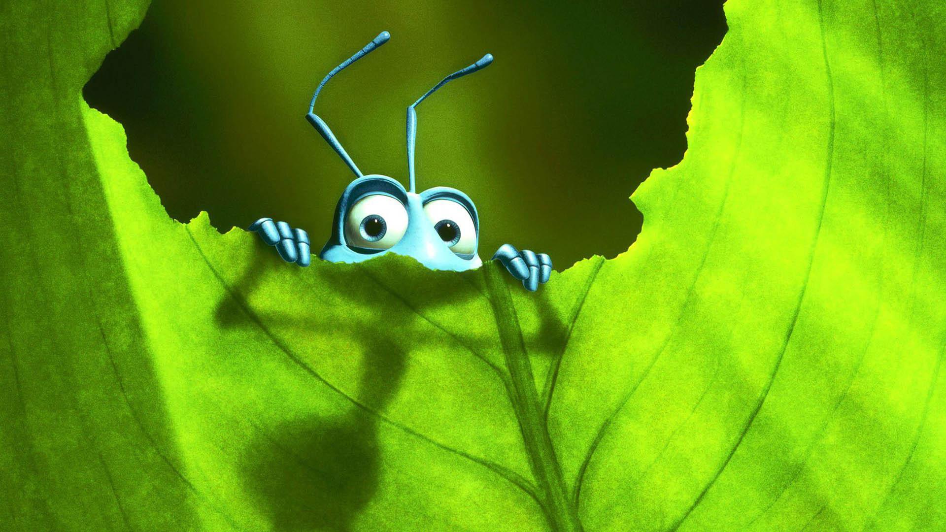 شخصیت فلیک پنهان شده در پشت یک برگ در انیمیشن a bug