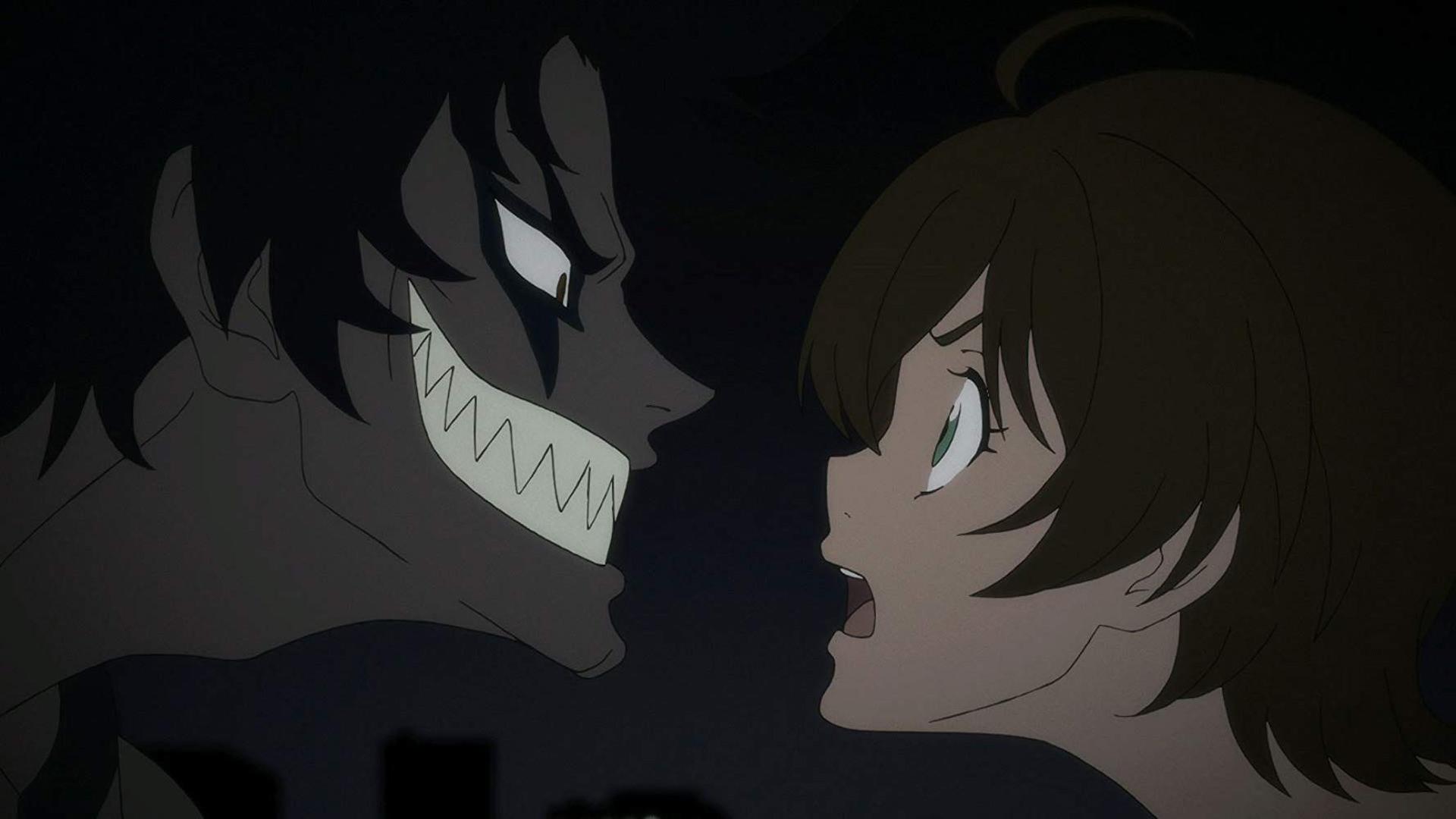 آکیرا در حال خندیدن و میکی حیران از انیمه‌ی Devilman: Crybaby