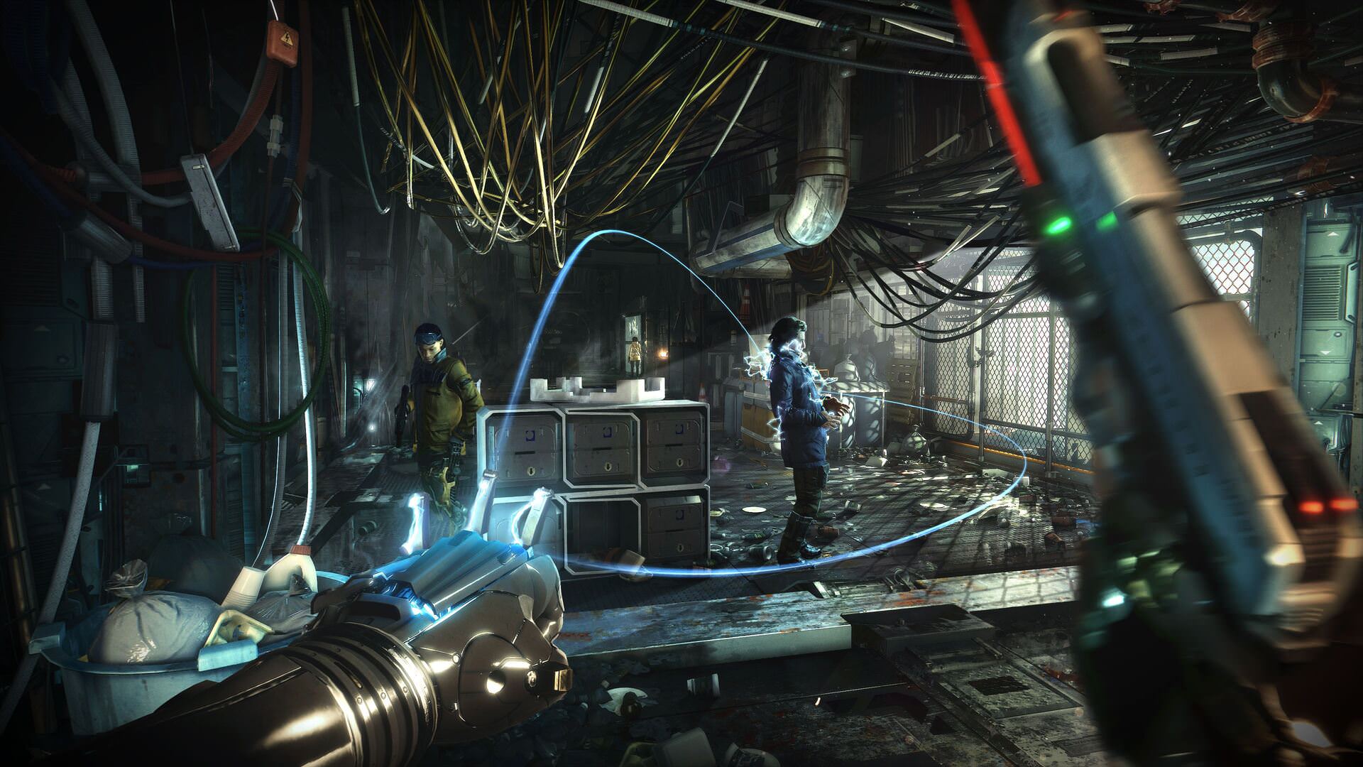 استفاده از یک گجت برای مبارزه با دشمنان در بازی Deus Ex Mankind Divided