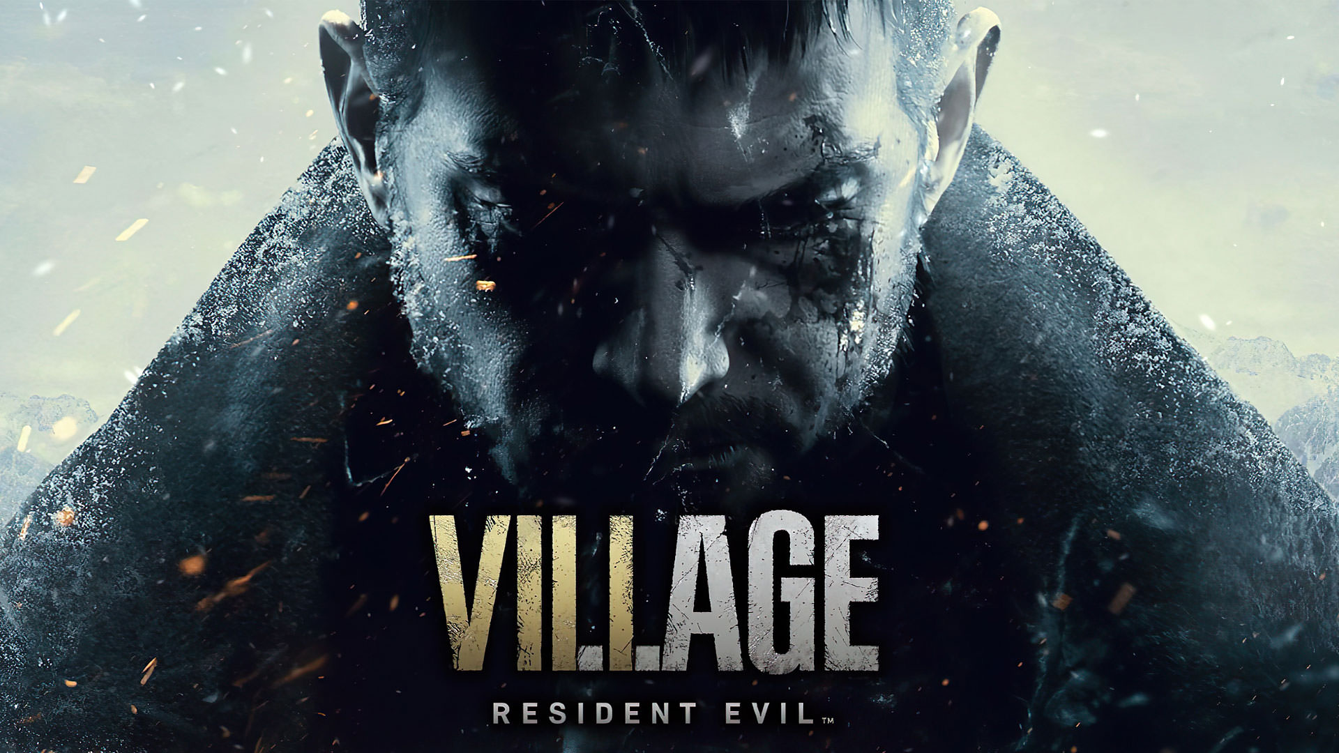 کریس ردفیلد در بازی Resident Evil 8: Village در حالی که سر خود را پایین انداخته است و کت کلفت به تن دارد