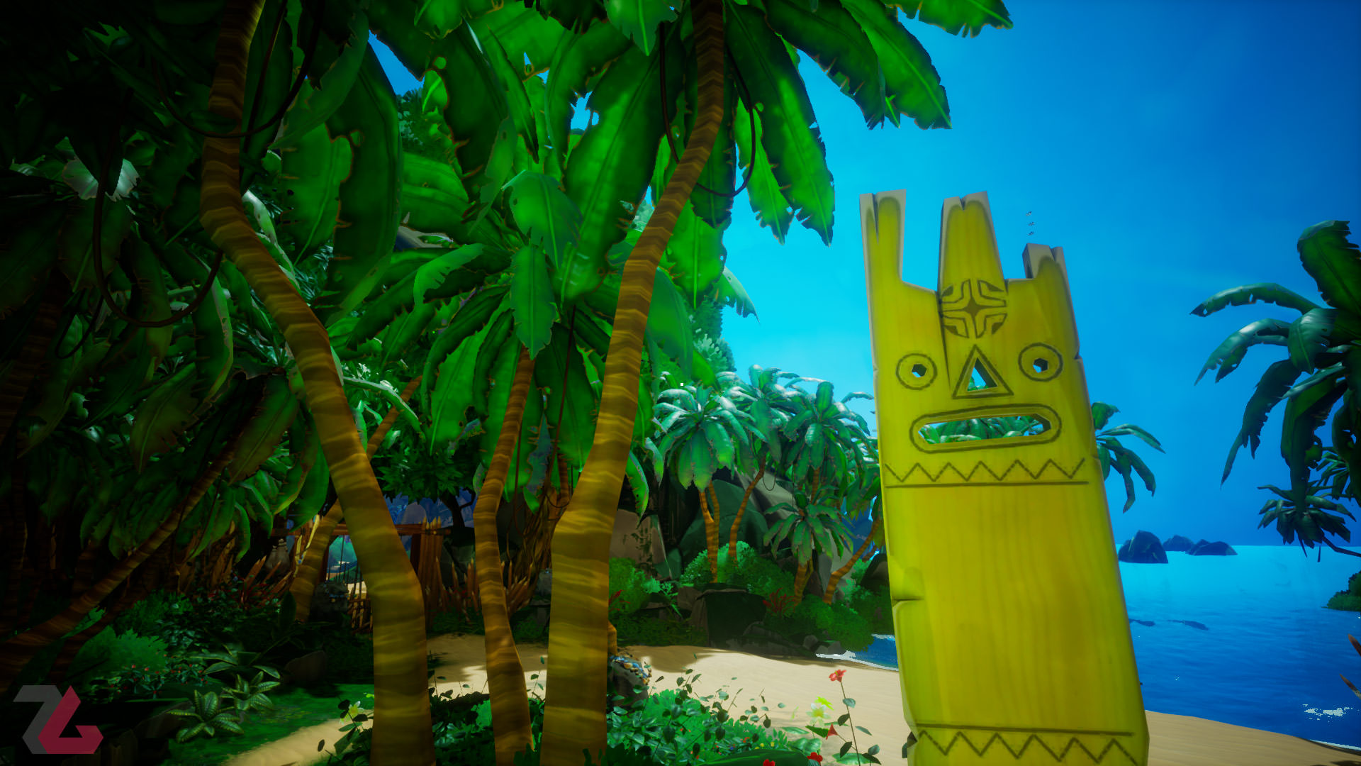 یک جسم خاص زردرنگ و بومی در جزیره اسرازآمیز کنار درخت های بلند بازی Call of the Sea