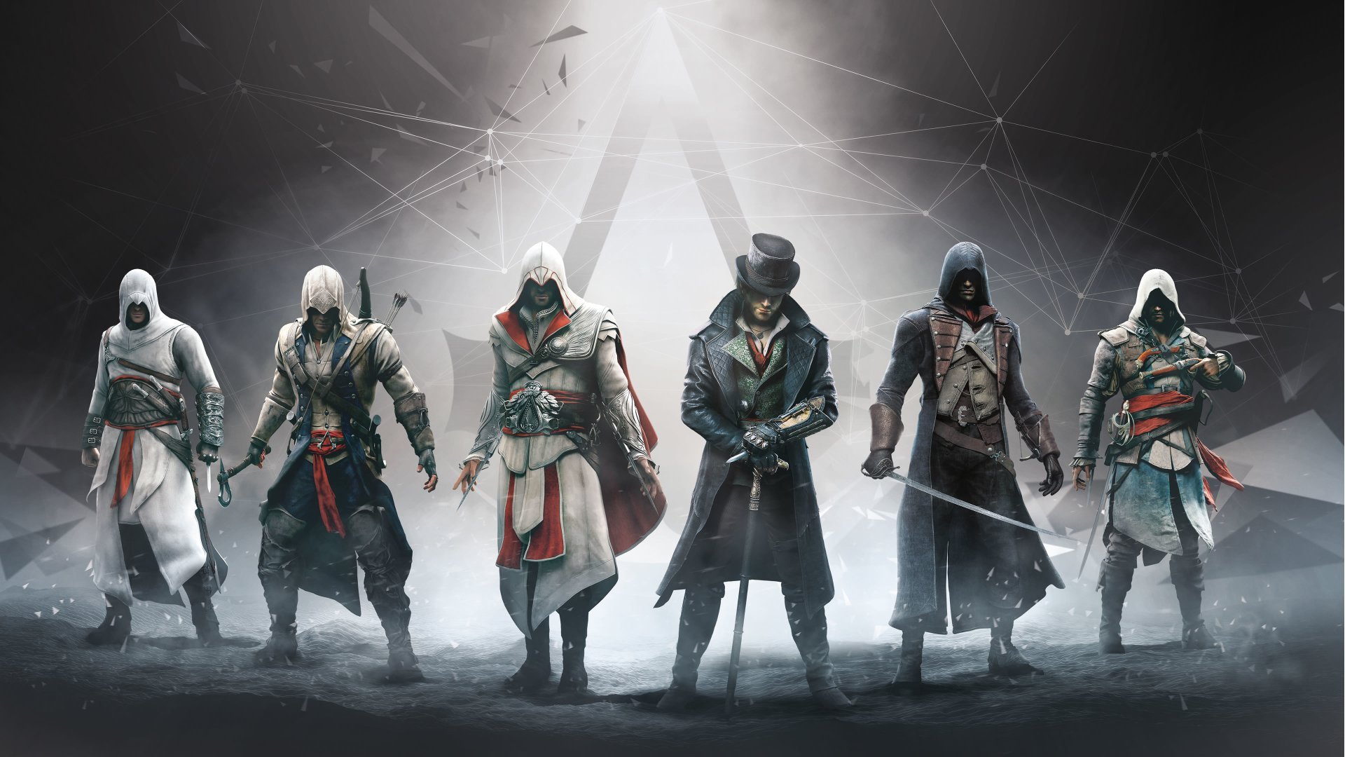 پوستری از بازی Assassin's Creed با حضور تمامی قهرمانان این سری