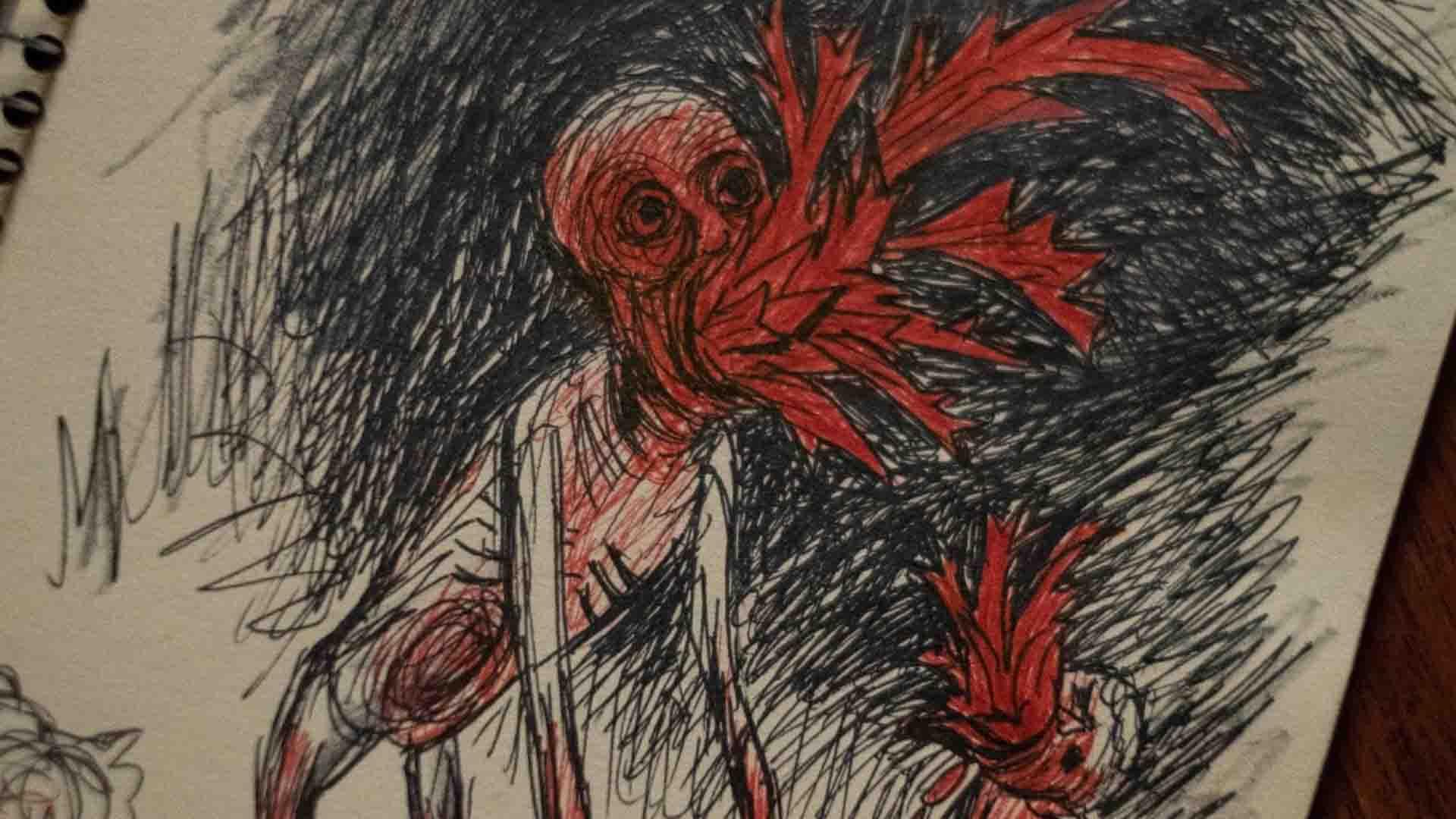 یک نقاشی ترسناک از فردی با دهان آتشین در فیلم Antlers