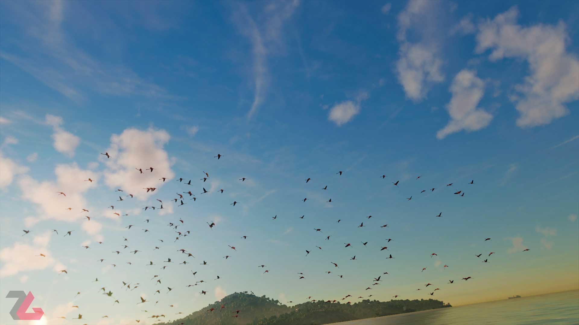 پرواز گروهی پرندگان در آسمان کشور یارا بازی فار کرای 6 یوبیسافت