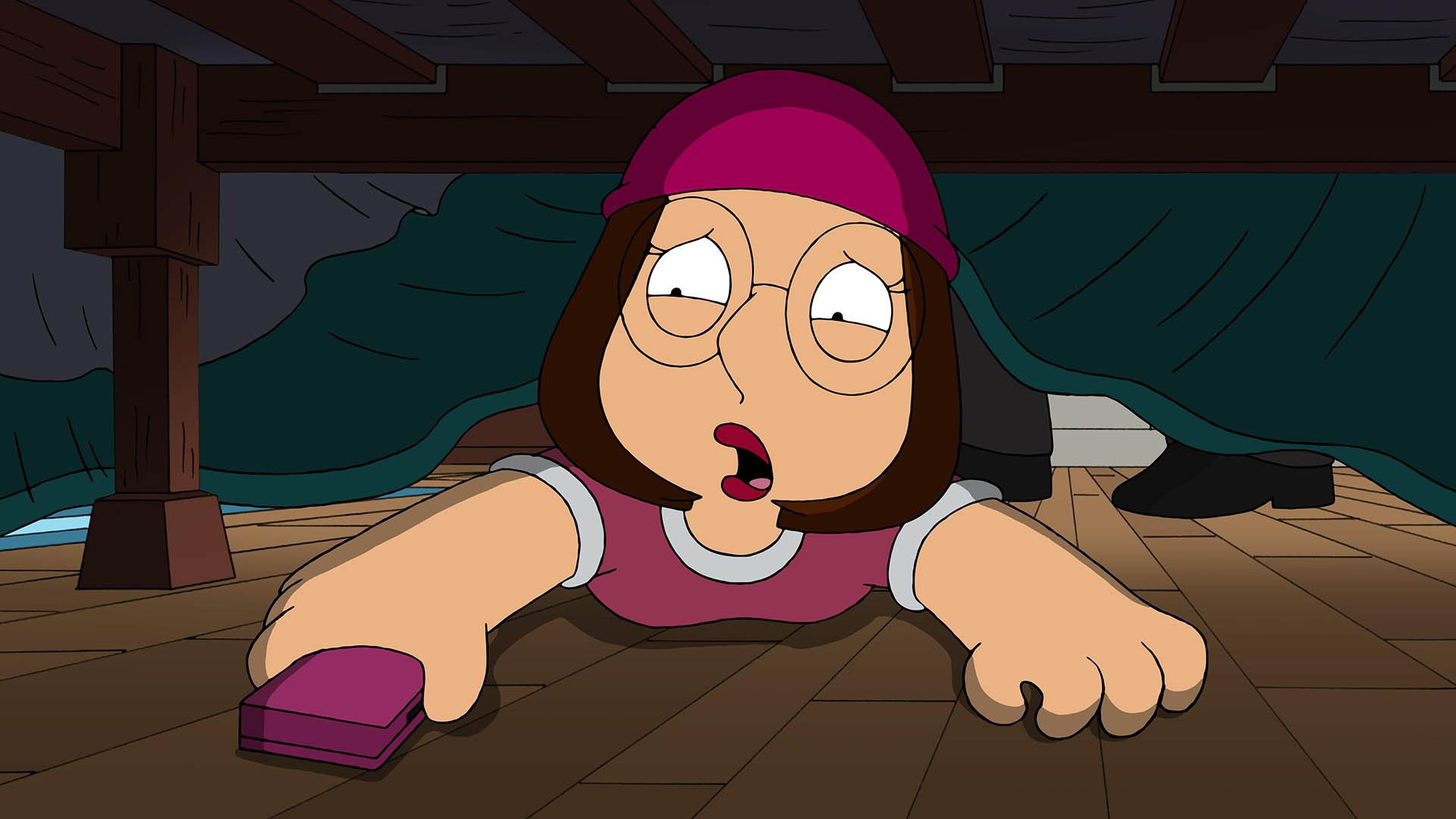 شخصیت مگ گریفین زیر تخت اتاقش در سریال Family Guy