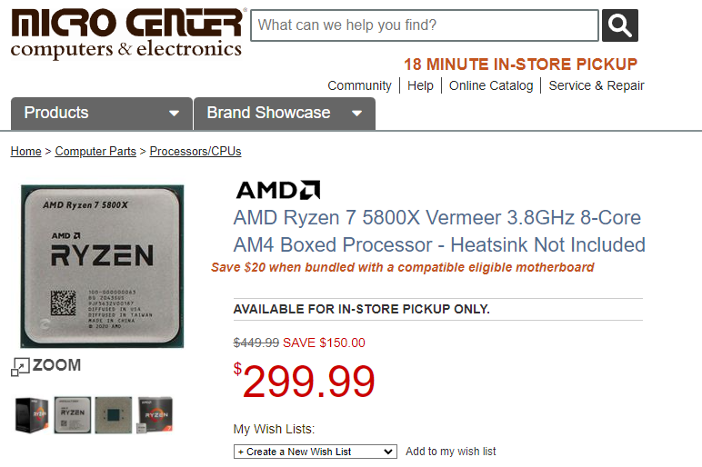 کاهش قیمت پردازنده AMD Ryzen 7 5800X 