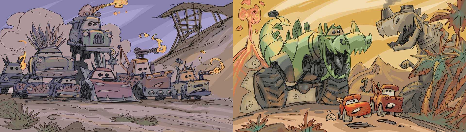 دو تصویر هنری از سریال انیمیشنی ماشین ها در شبکه دیزنی پلاس