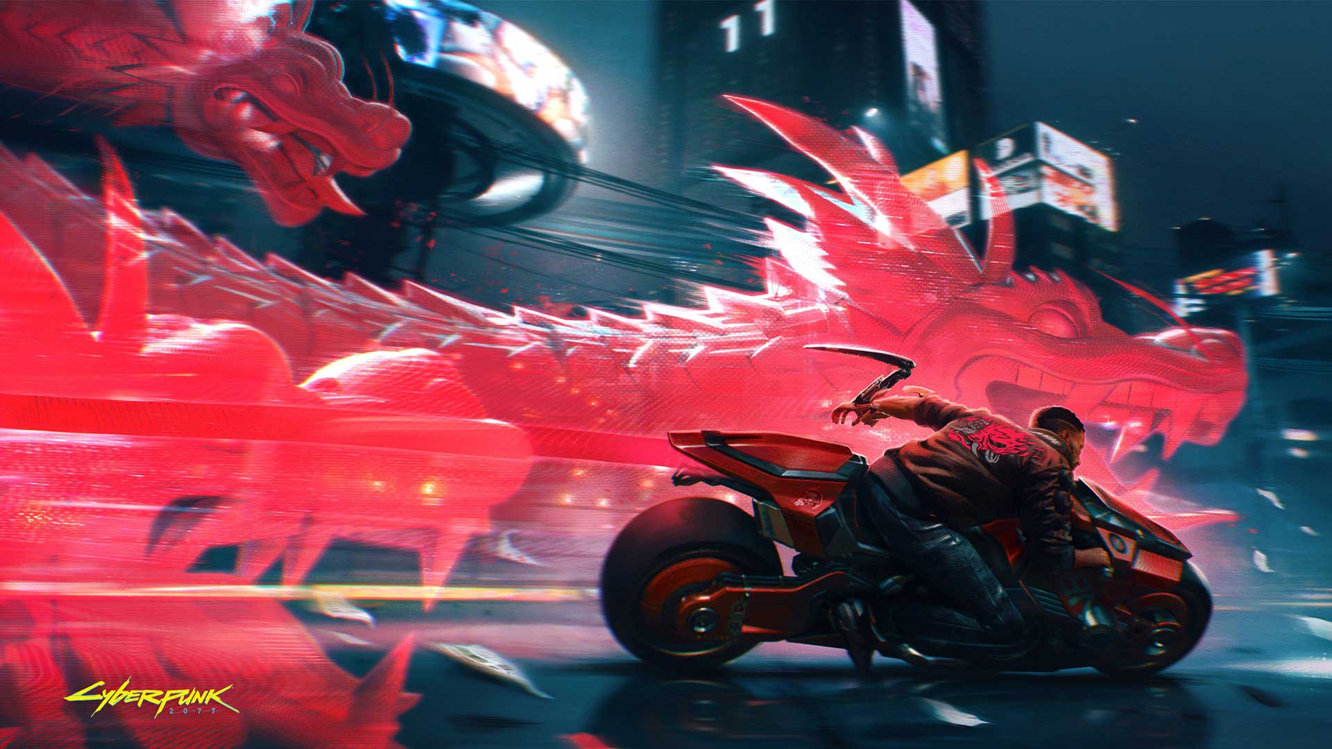 حرکت پرسرعت موتور در تصویر هنری بازی Cyberpunk 2077 شرکت سی دی پراجکت