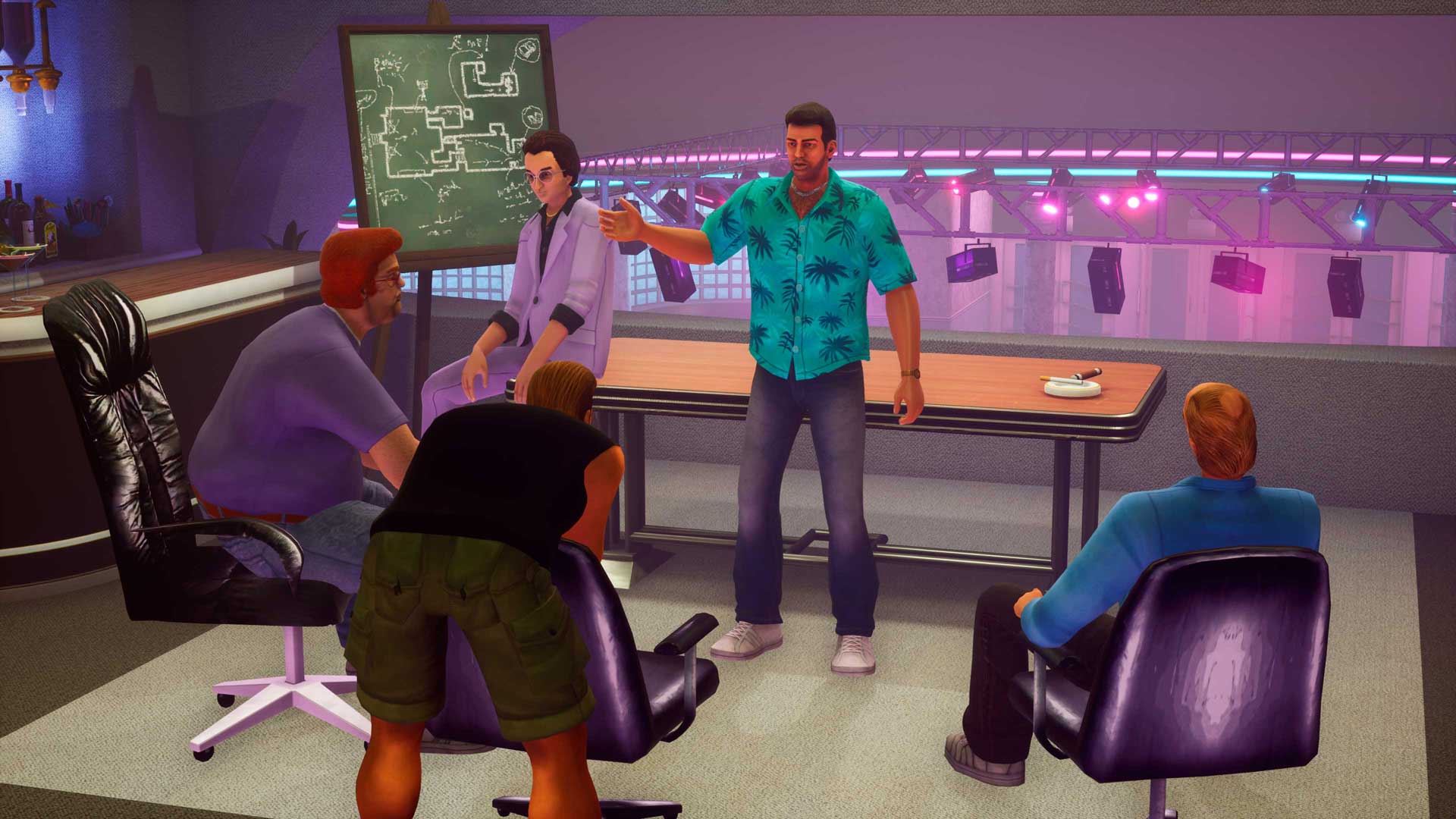 چند مرد مشغول گفت و گو با هم در ریمستر بازی GTA راک استار
