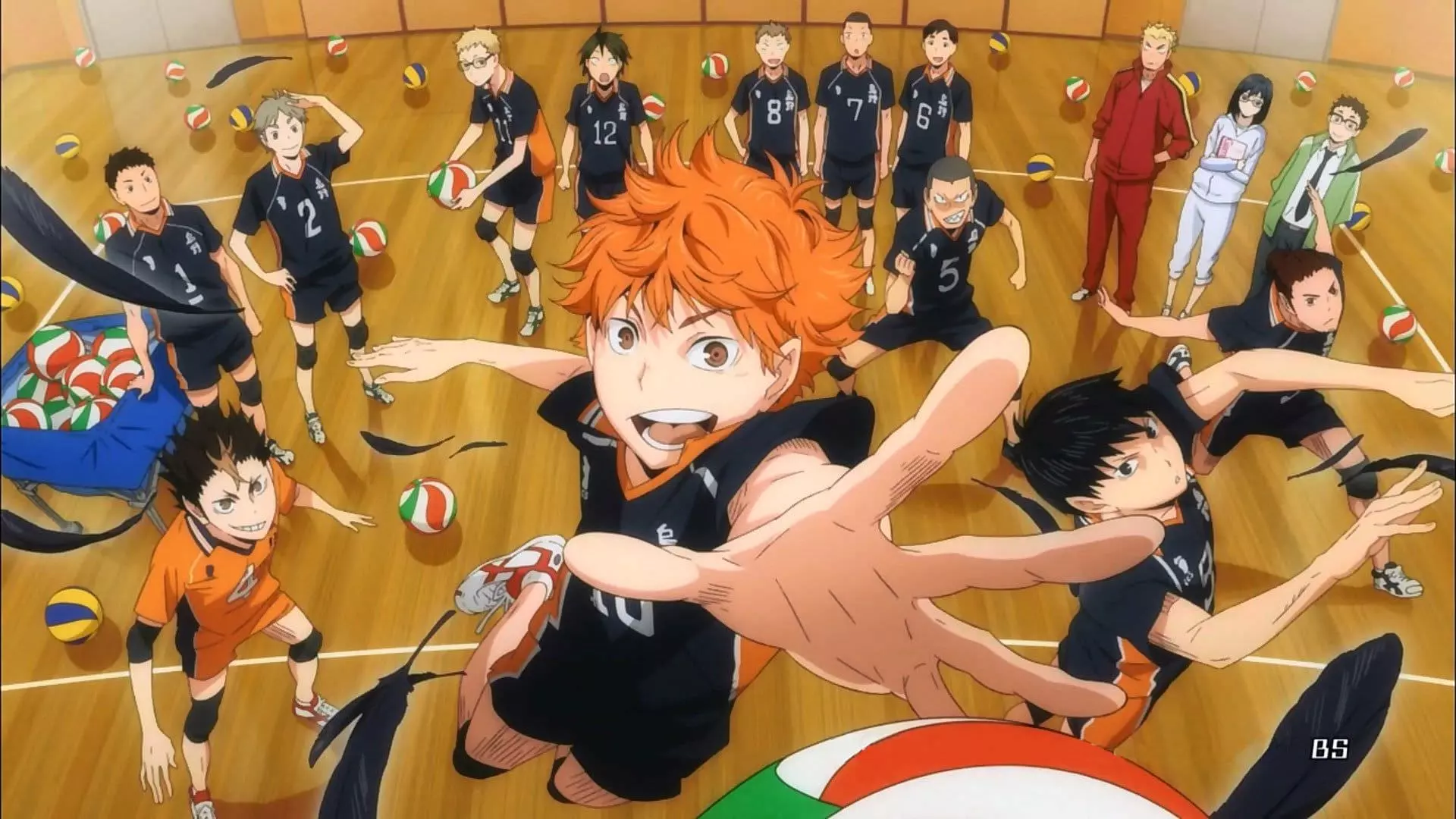 The volleyball team in Haikyuu anime