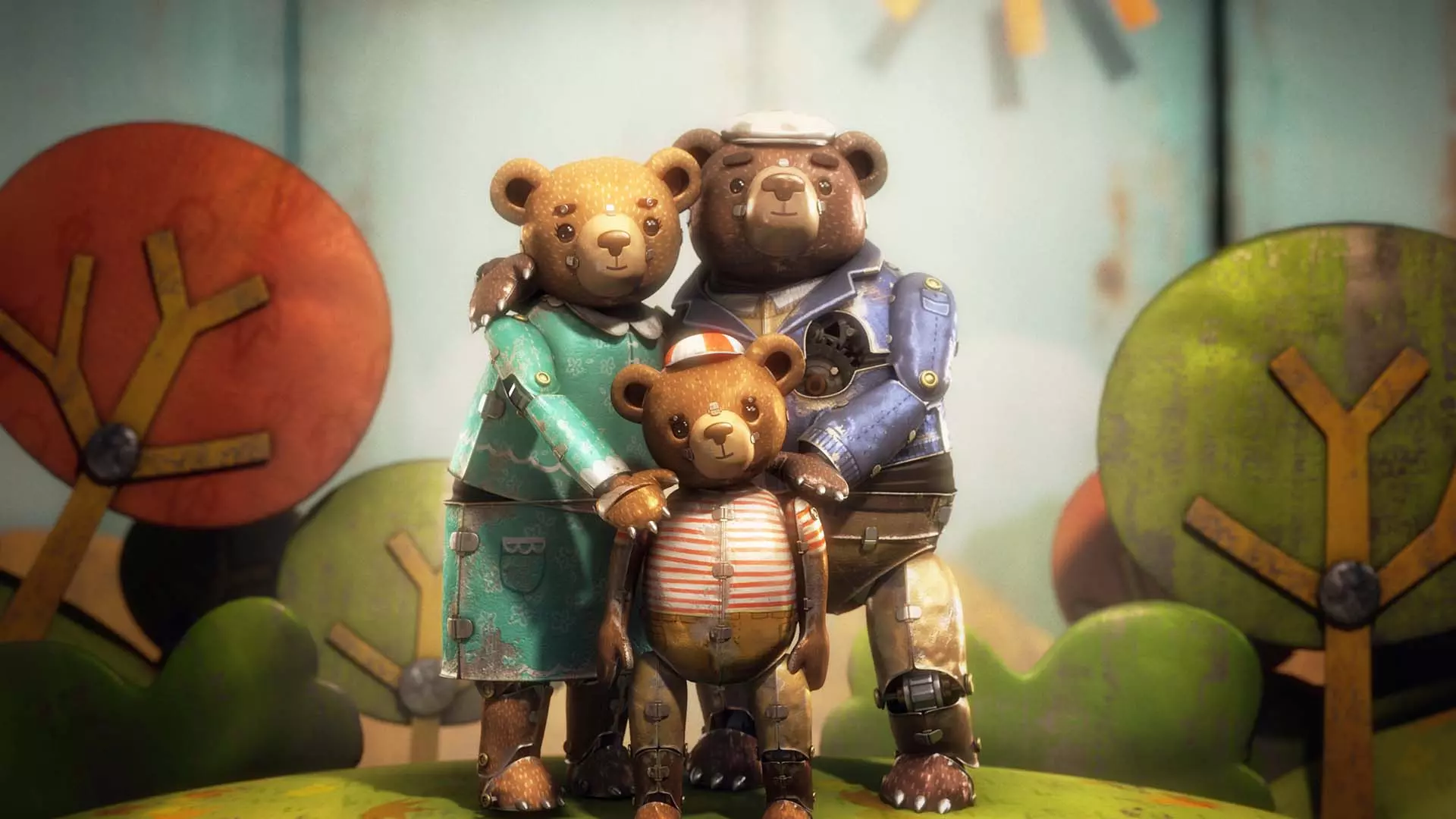 خانواده‌ای خرسی در حال عکس گرفتن در انیمیشن Bear Story