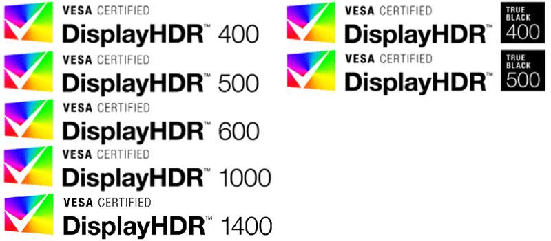 انواع نشان‌های تایید کیفی در میزان روشنایی های مختلف از سوی VESA با نام DisplayHDR