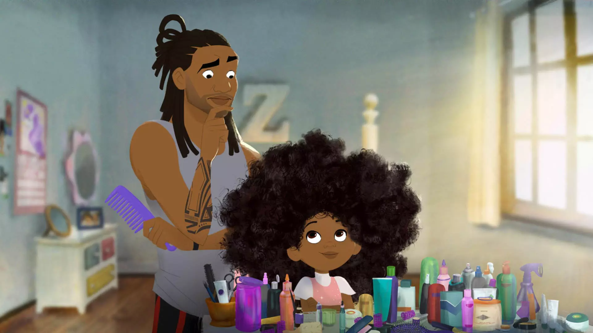 پدری در انیمیشن Hair Love قصد درست کردن موهای دخترش را دارد