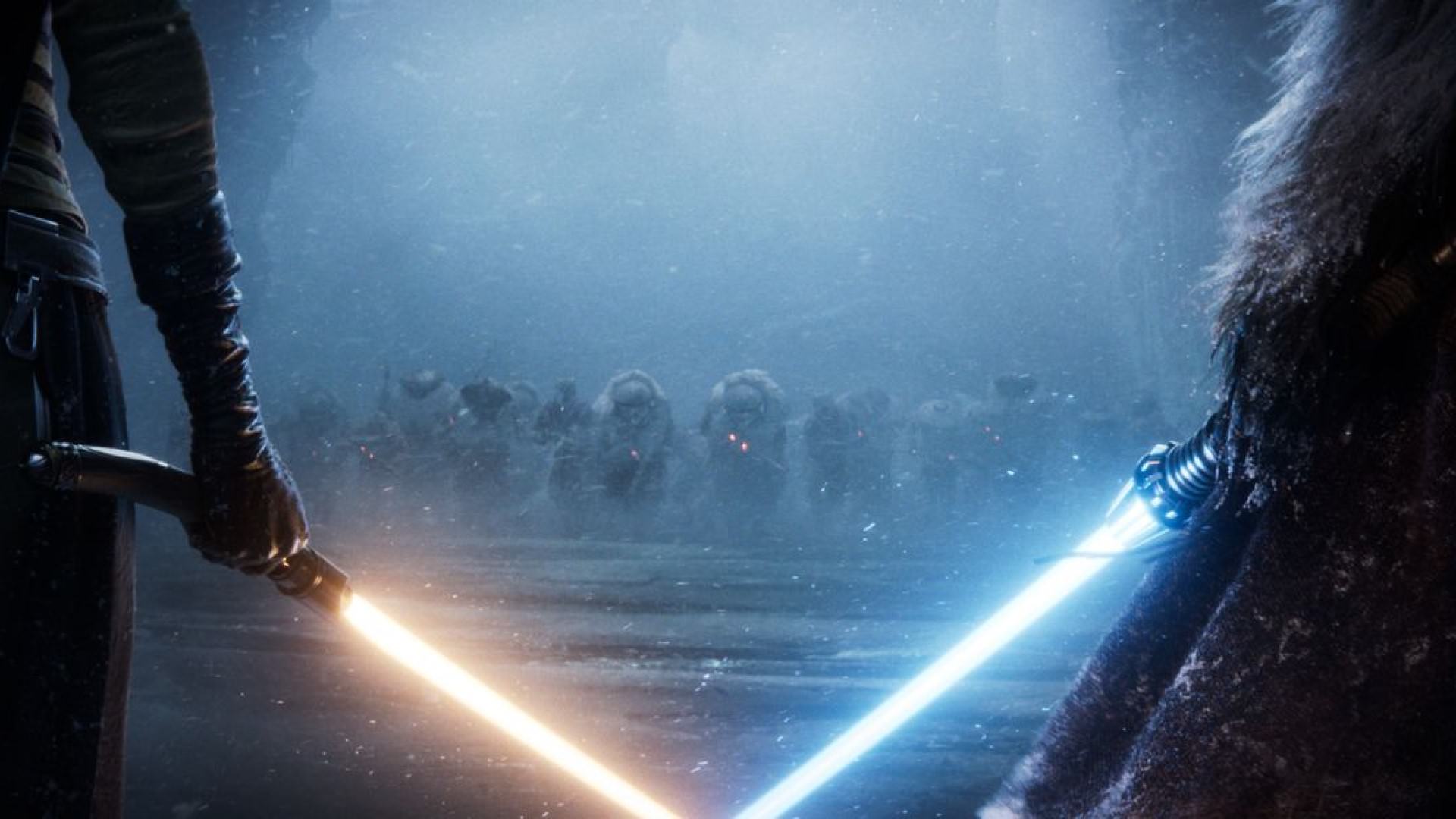 تصویر دو نفر با لایت‌سیبر در بازی Star Wars Eclipse
