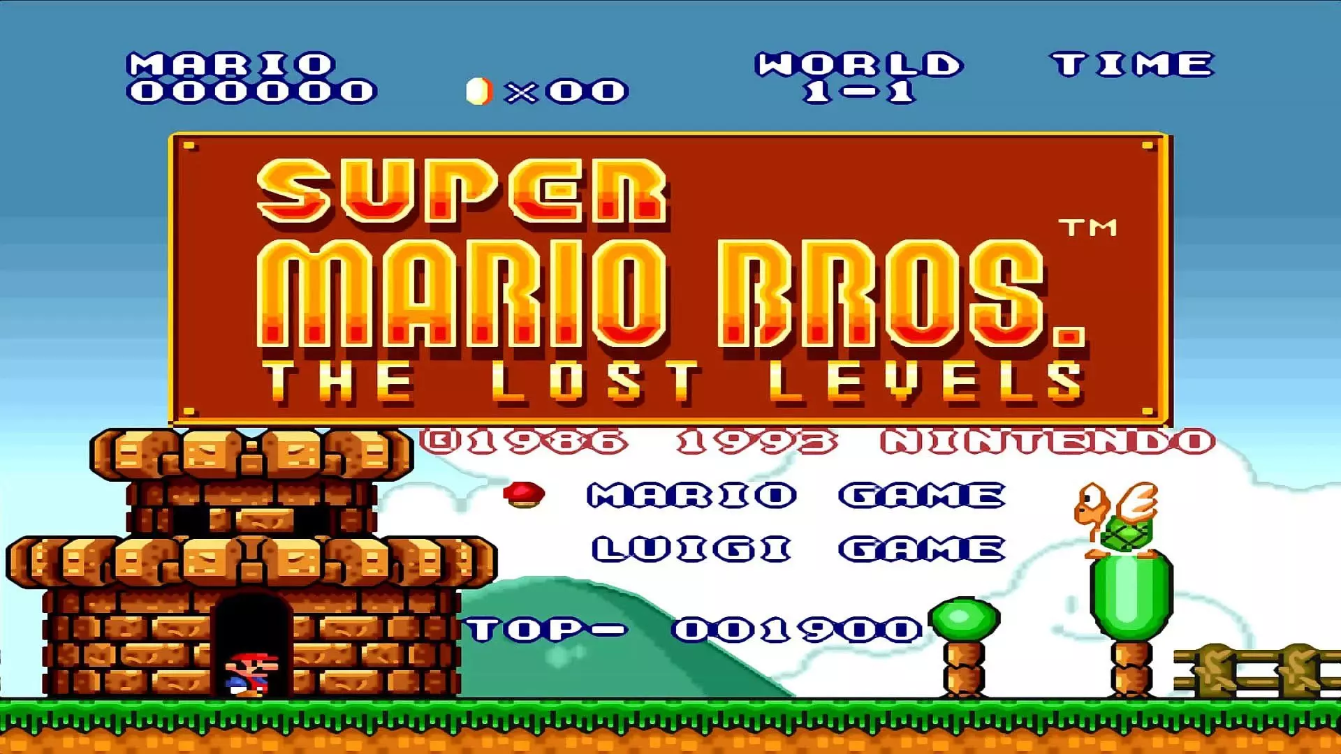 منوی اول بازی Super Mario Bros: The Lost Levels