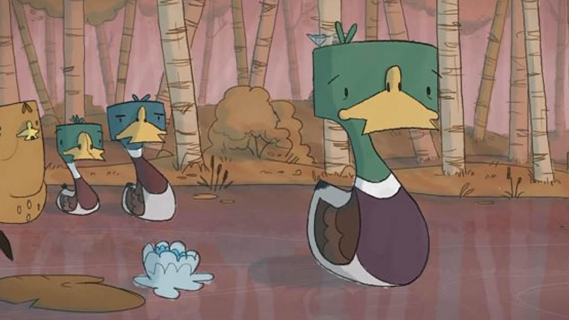 اردک‌ها در انیمیشن The Duck در دریاچه شنا می‌کنند