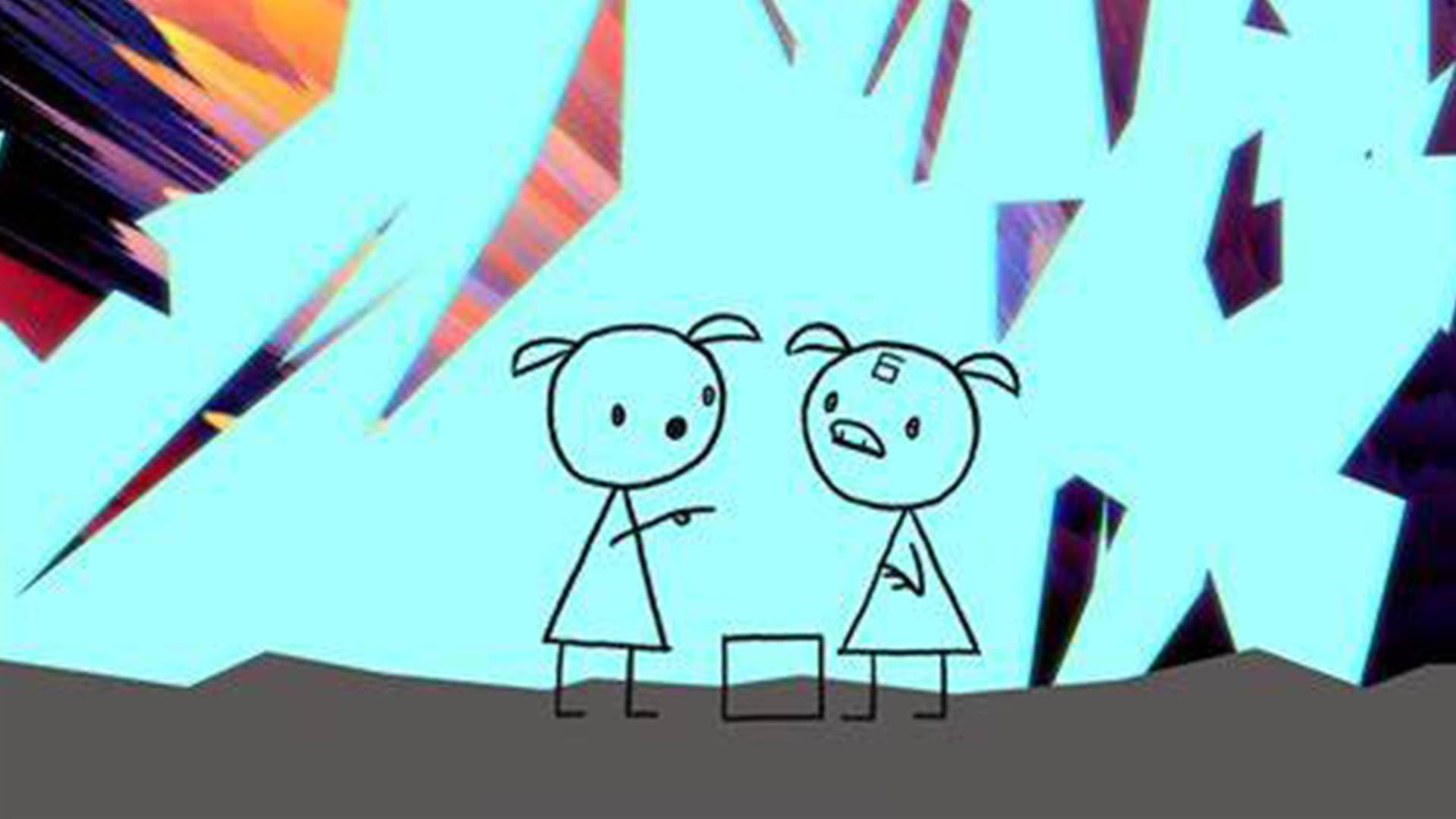 دختری نقاشی شده در انیمیشن World of Tomorrow به همراه دوستش