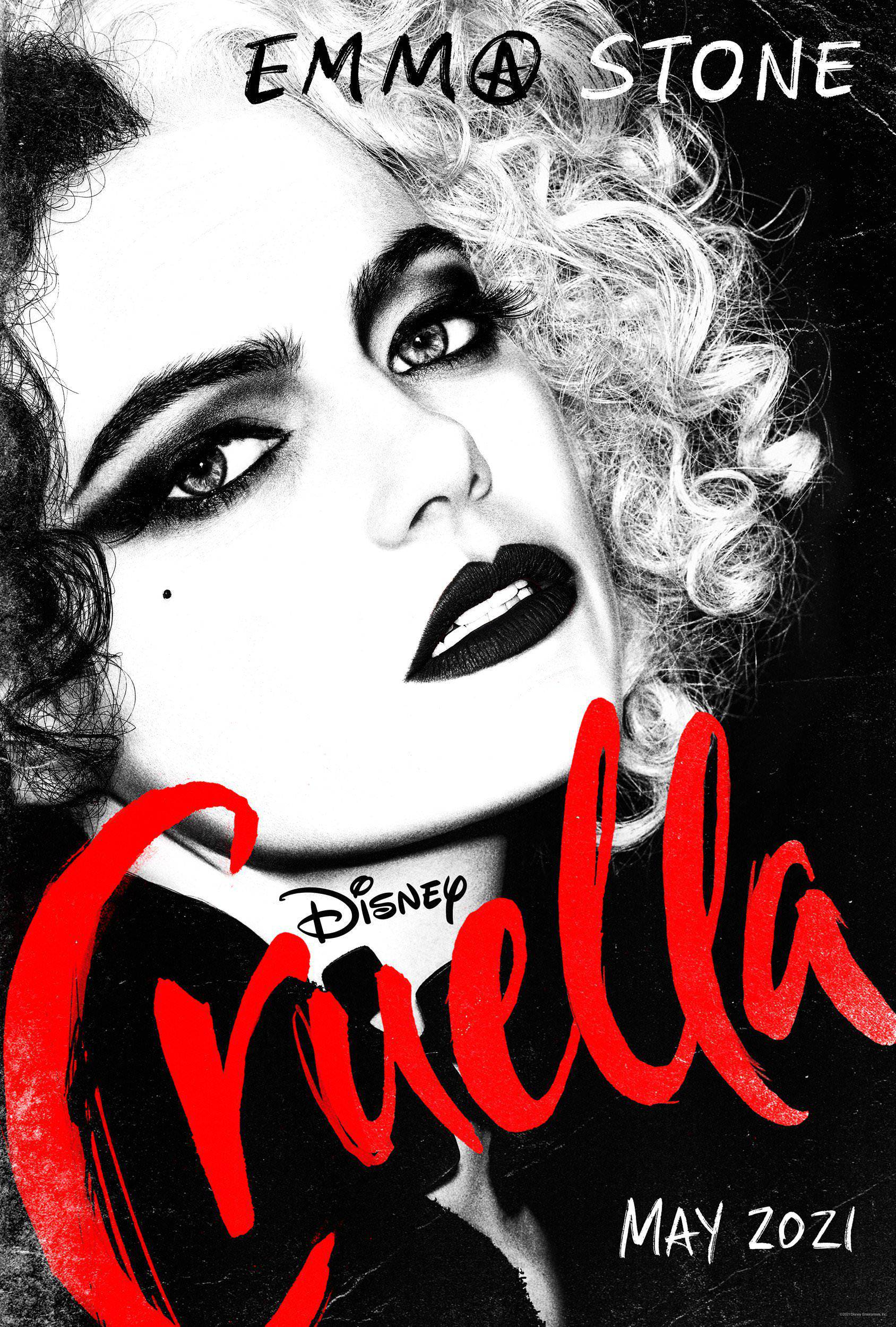 ظاهر متفاوت  اما استون، بازیگر نقش شخصیت کروئلا دویل در اولین پوستر فیلم Cruella