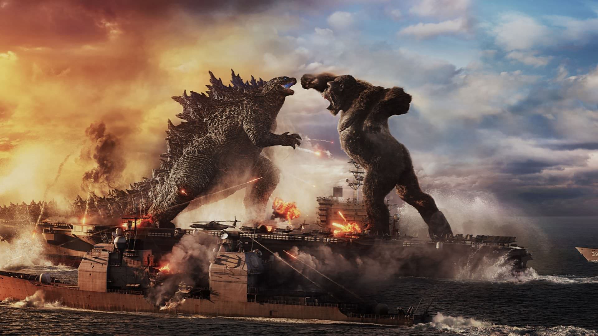 مبارزه گودزیلا با کینگ کونگ روی ناو هواپیمابر در فیلم Godzilla vs Kong
