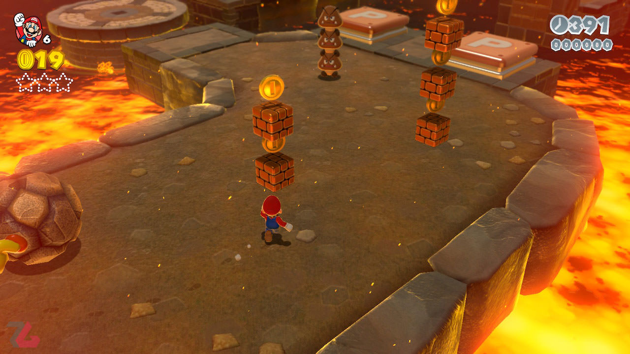 ماریو در حال تلاش برای از بین بردن بلوک‌های آجری در Super Mario 3D World