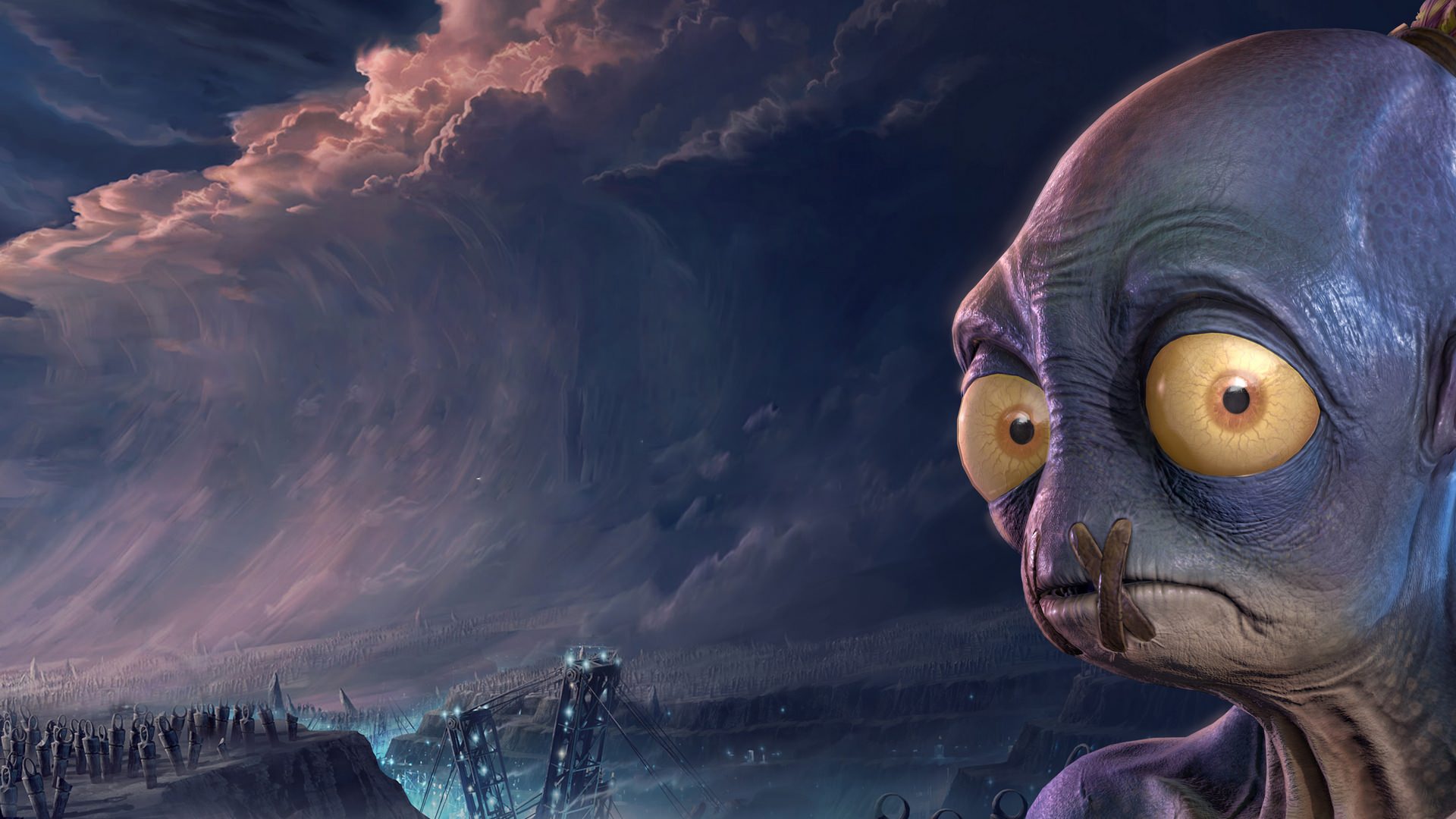 پوستر بازی Oddworld Soulstorm و نگاه عجیب شخصیت اصلی به گیمر
