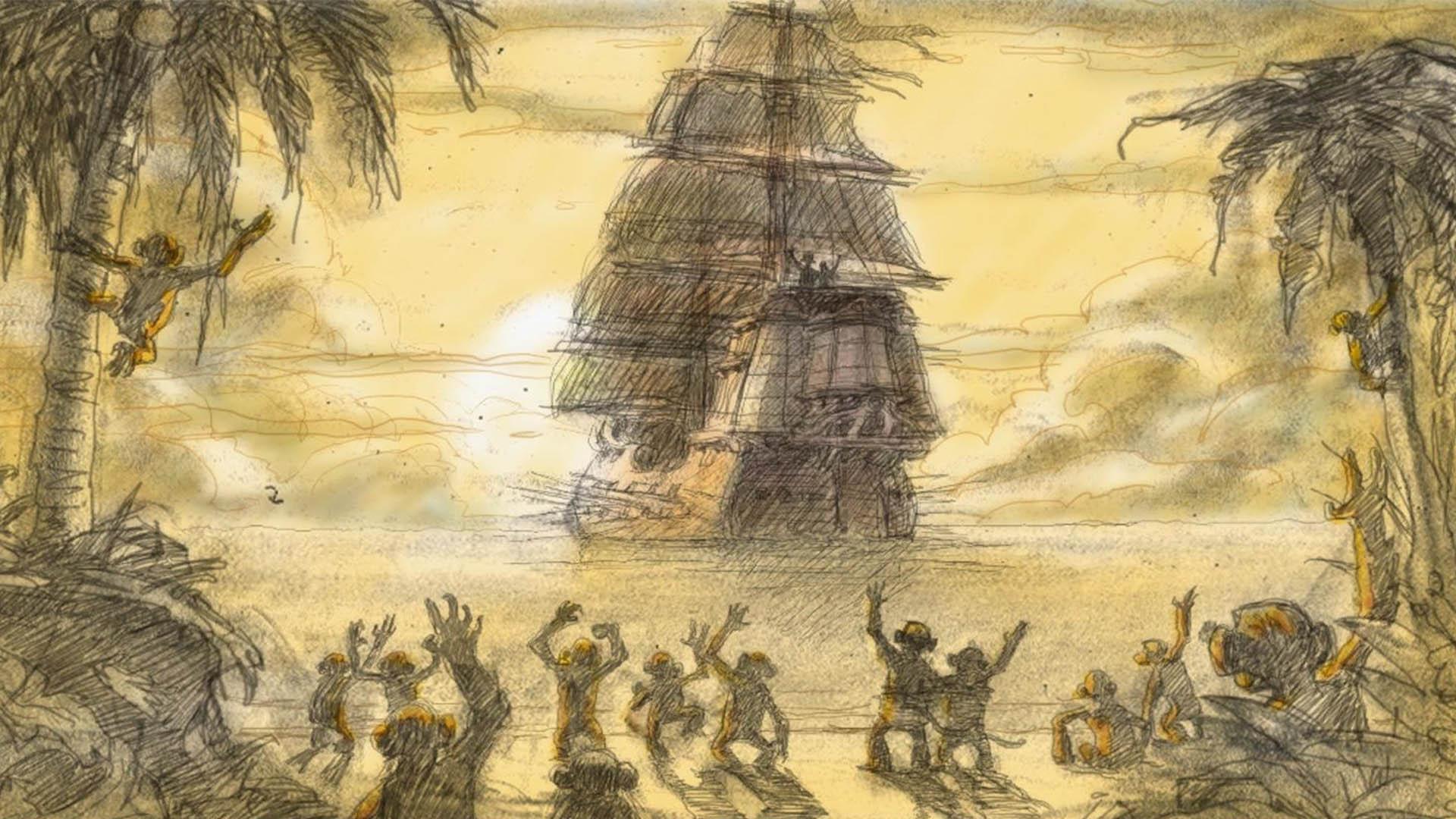 خداحافظی میمون‌ها با کشتی در انیمیشن سینمایی The Curse of Monkey Island