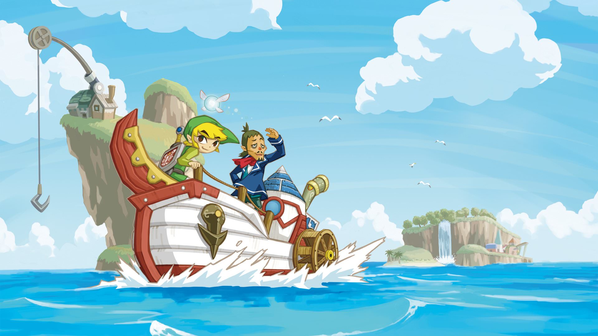 کاراکتر لینک سوار بر کشتی در دریاهای بازی The Legend of Zelda: Phantom Hourglass