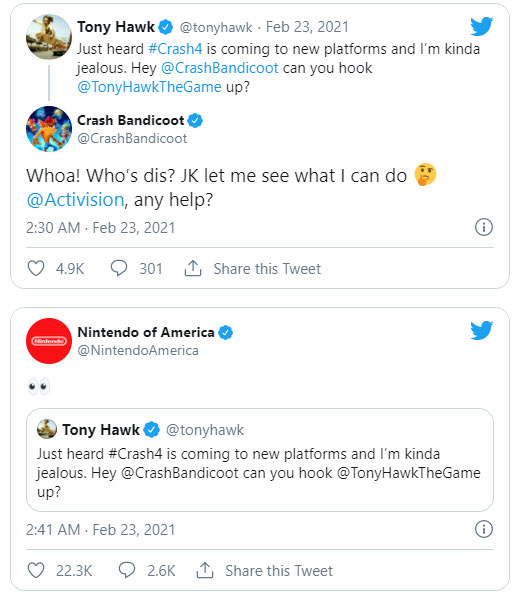 توییت‌های حساب کاربری Tony Hawk
