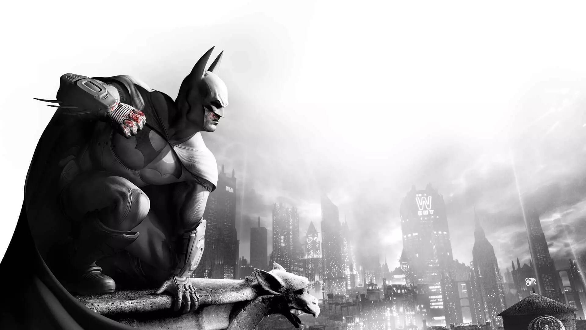 بتمن بر فراز شهر آرکام در بازی Batman: Arkham City