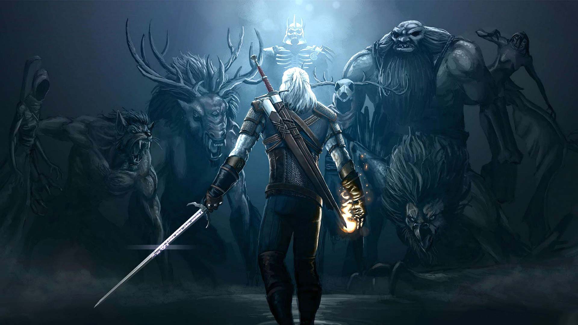 Geralt against enemies in The Witcher 3