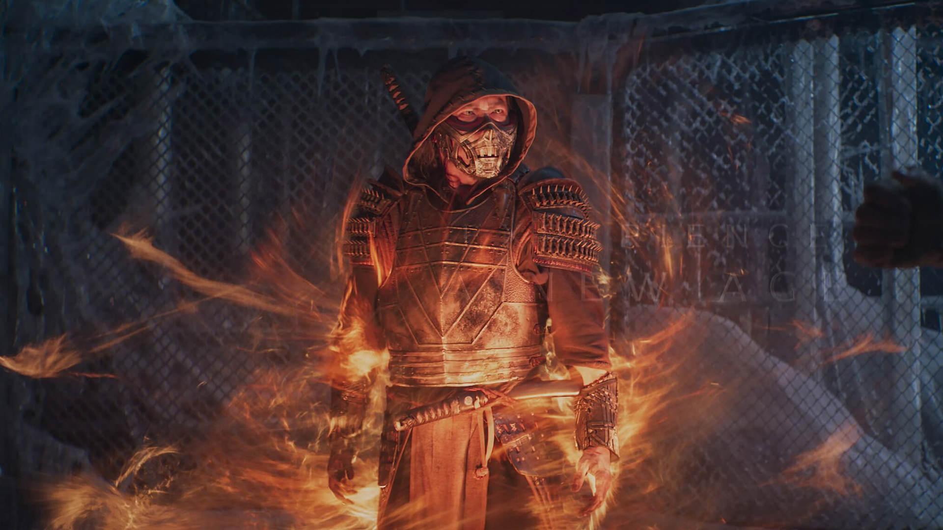 اسکورپیون در حال استفاده از قدرت آتشش در فیلم Mortal Kombat