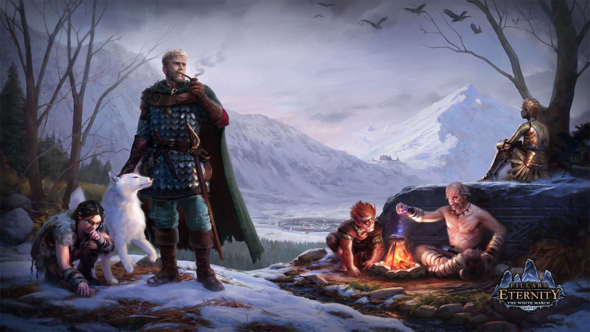 The hero of the game Pillars of Eternity by the fire