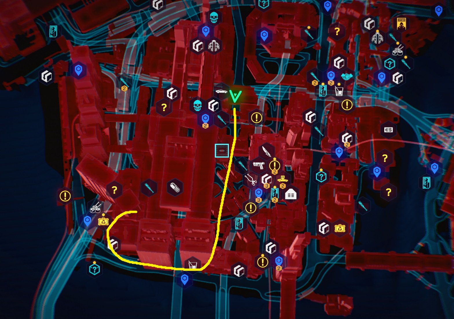 بخشی از نقشه نایت سیتی در بازی سایبرپانک ۲۰۷۷