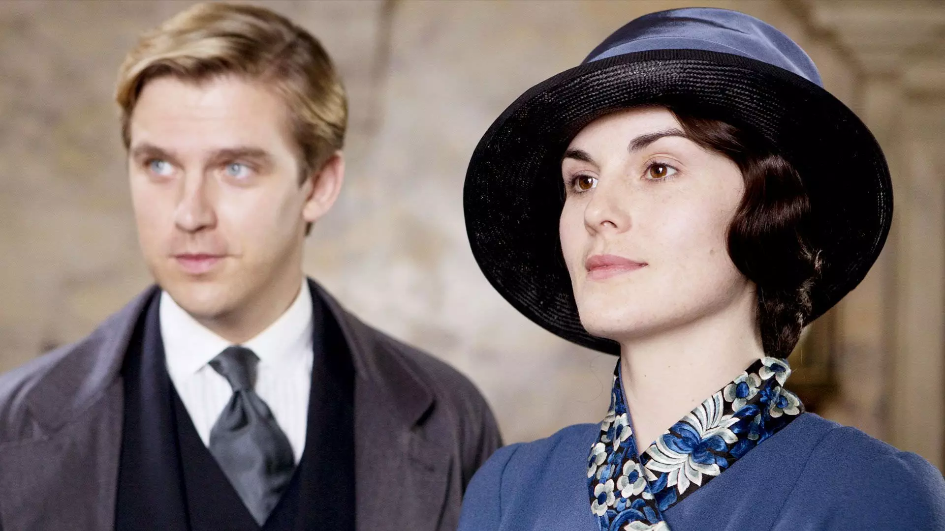 الیزابت مک‌گاورن و دن استیونز در سریال Downton Abbey