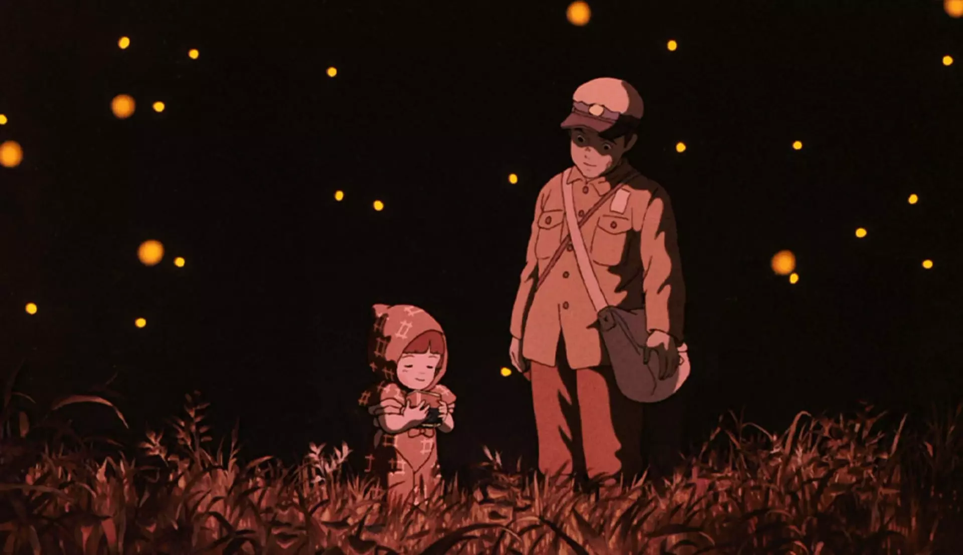 سیتا و ستسکو زیر نور شب‌تاب‌ها در انیمه Grave of the Fireflies