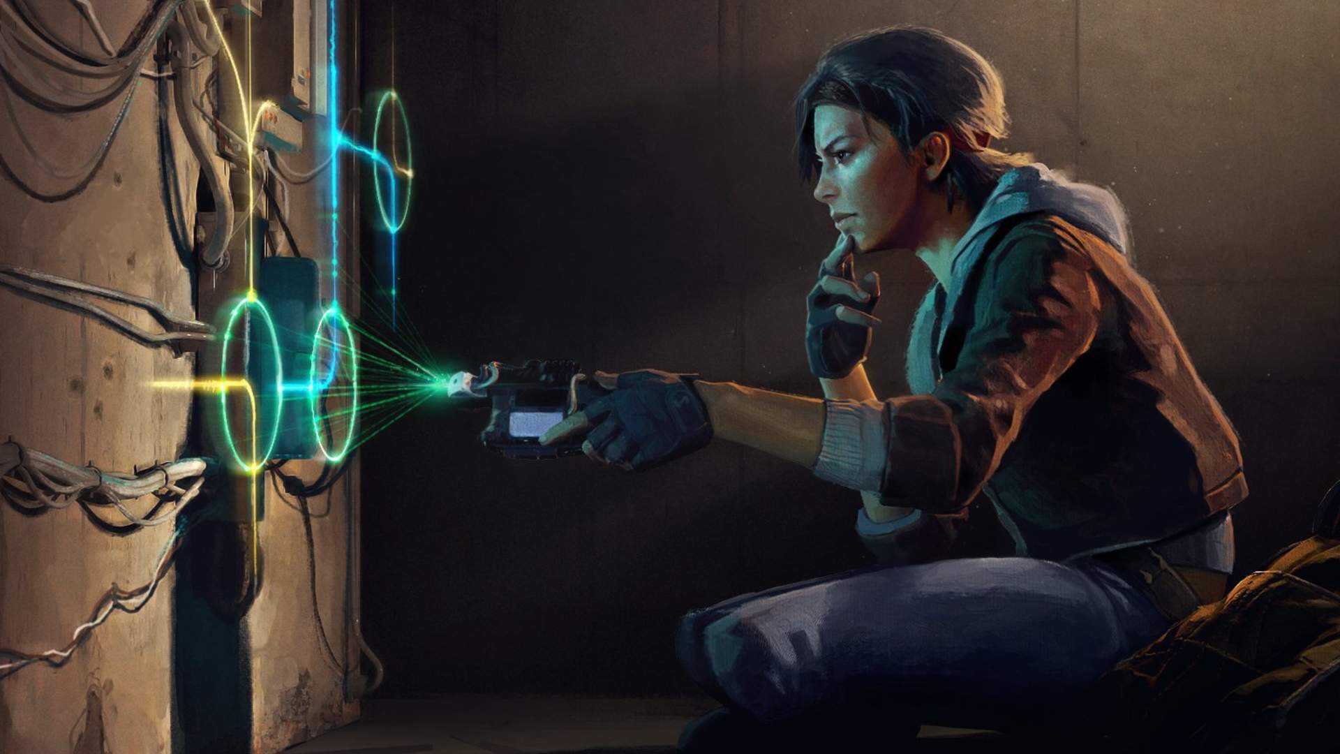 شخصیت الیکس در بازی Half Life Alyx مشغول کار با تکنولوژی های آینده نگرانه