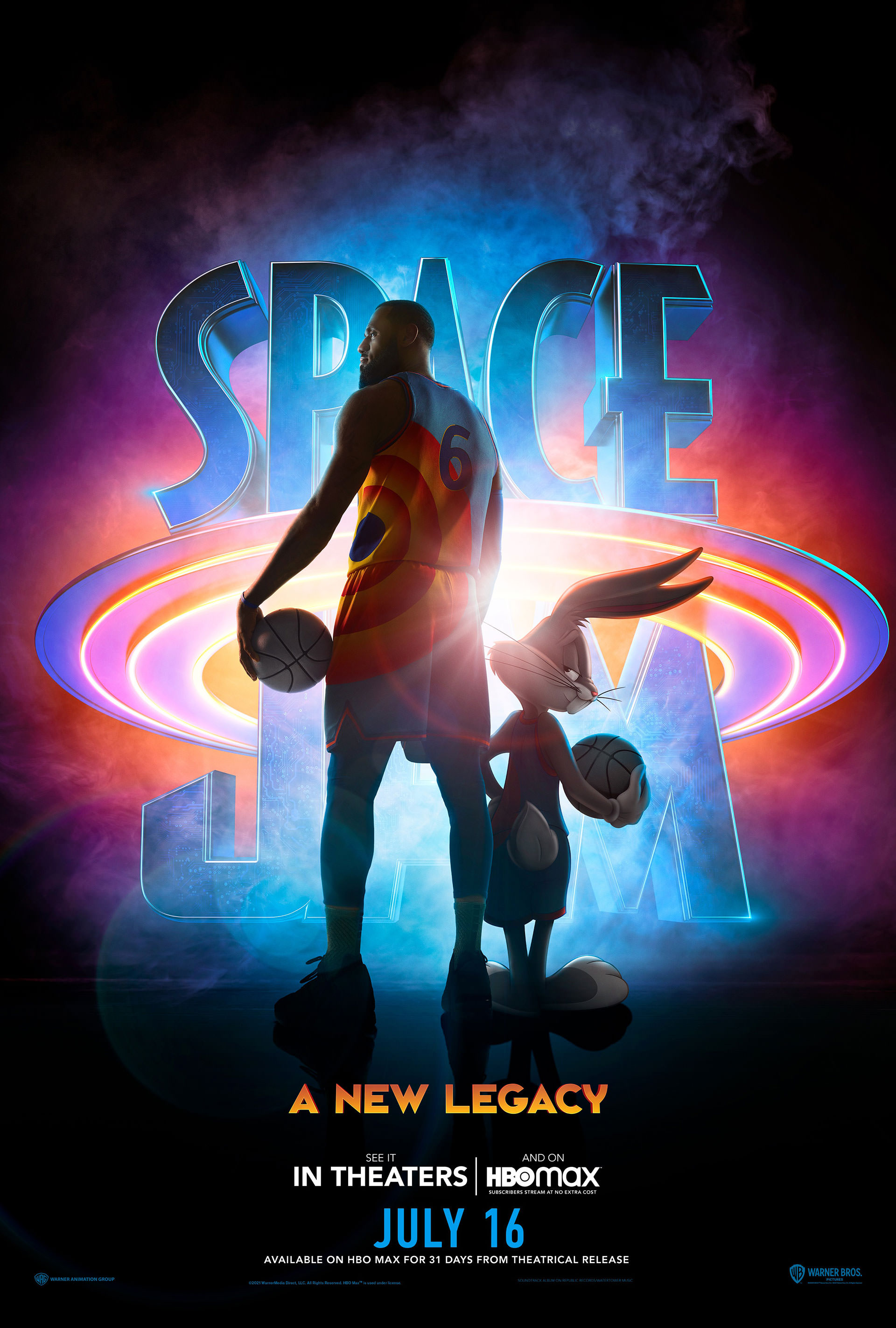 لبران جیمز و باگز بانی ایستاده در کنار هم در پوستر Space Jam: A New Legacy