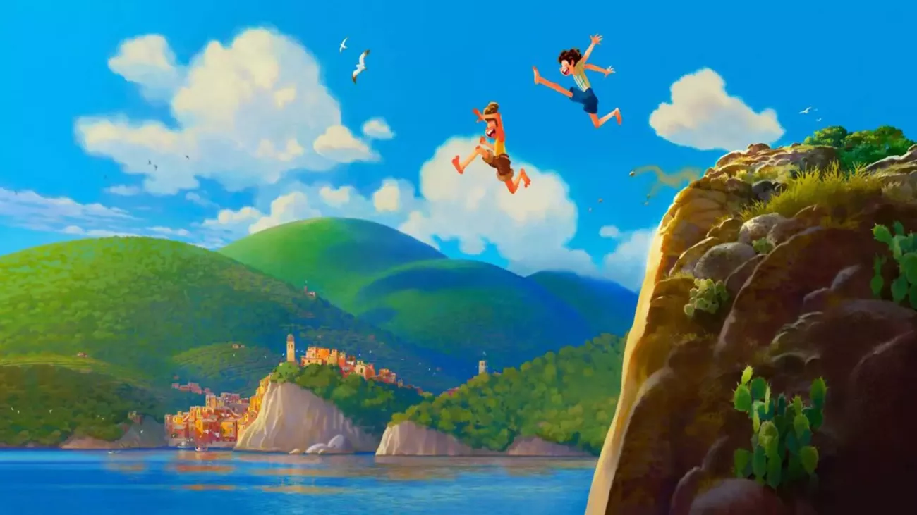 شخصیت لوکا و دوستش حین بازی در سواحل در انیمیشن لوکا