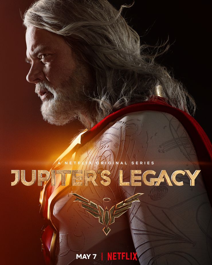 جاش دوهامل در نقش شلدون سمپسون ملقب به The Utopian (آرمان‌گرا) در پوستر شخصیت سریال Jupiter’s Legacy 