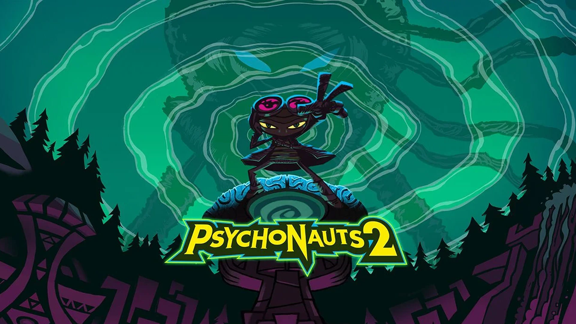 شخصیت اصلی بازی Psychonauts 2 با عینک بزرگ و خاص خود در زمینه ای سبز