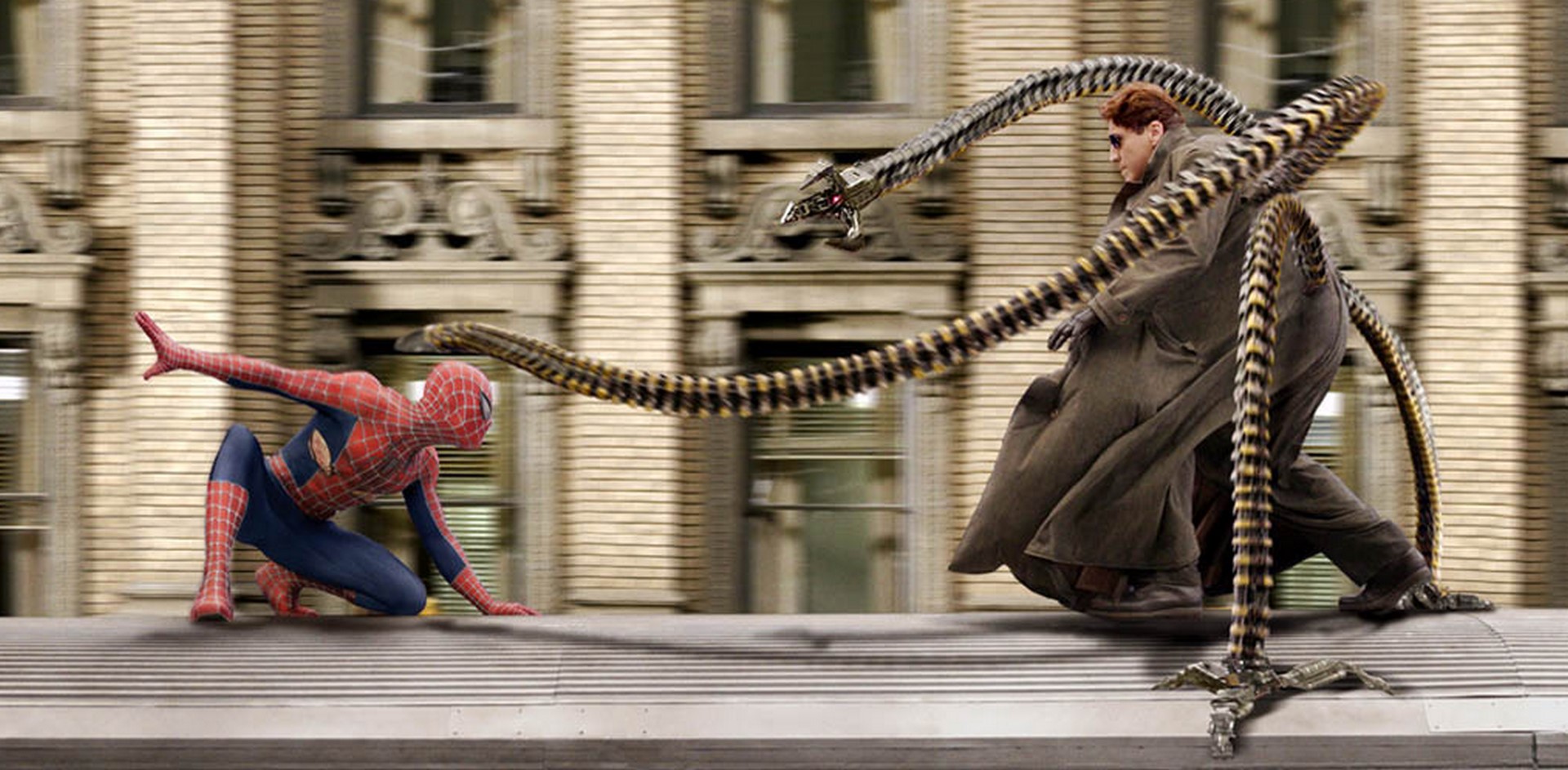 تصویری از مبارزه مرد عنکبوتی و دکتر اختاپوس در فیلم Spider-Man 2