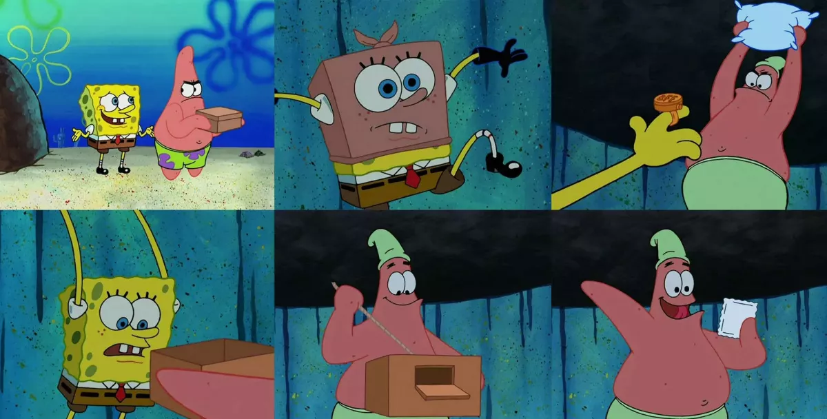پاتریک جعبه‌ی مخفی‌اش از باب اسفنجی پنهان می‌کند