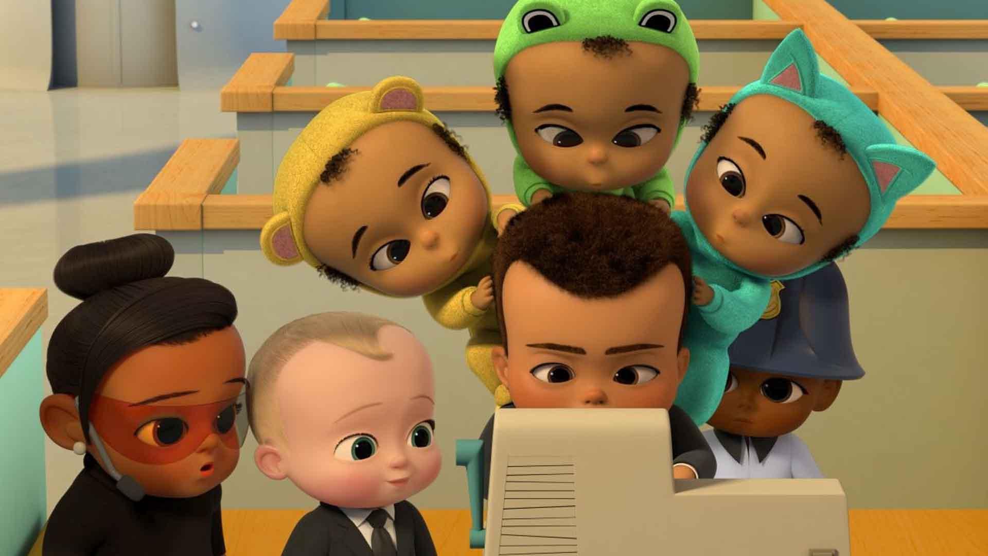 تد به همراه اعضای تیم خود در دفتر کار در انیمیشن سریالی The Boss Baby: Back in Business