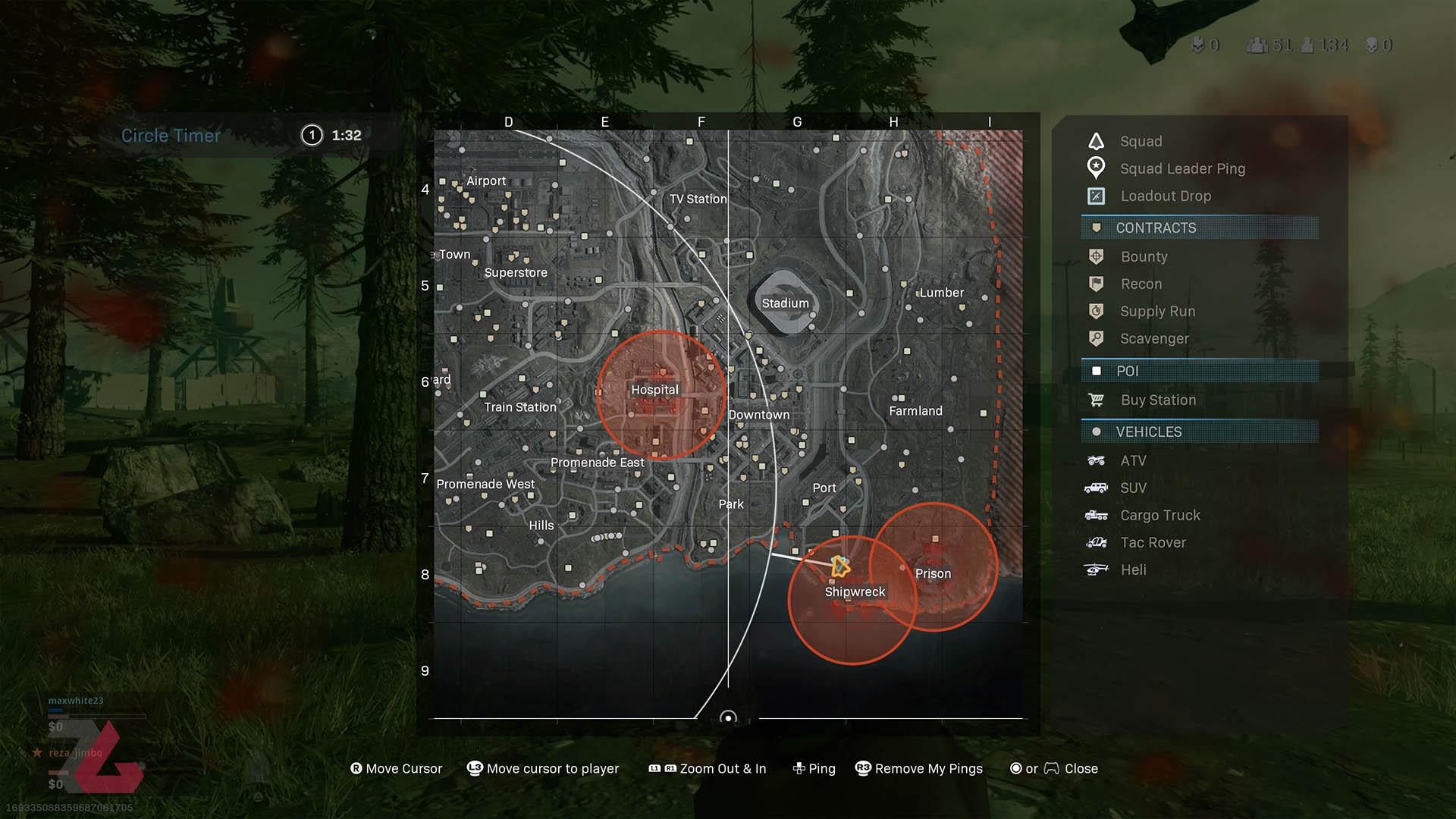 نقشه بازی warzone و مشخص شدن مناطق آلوده در آن