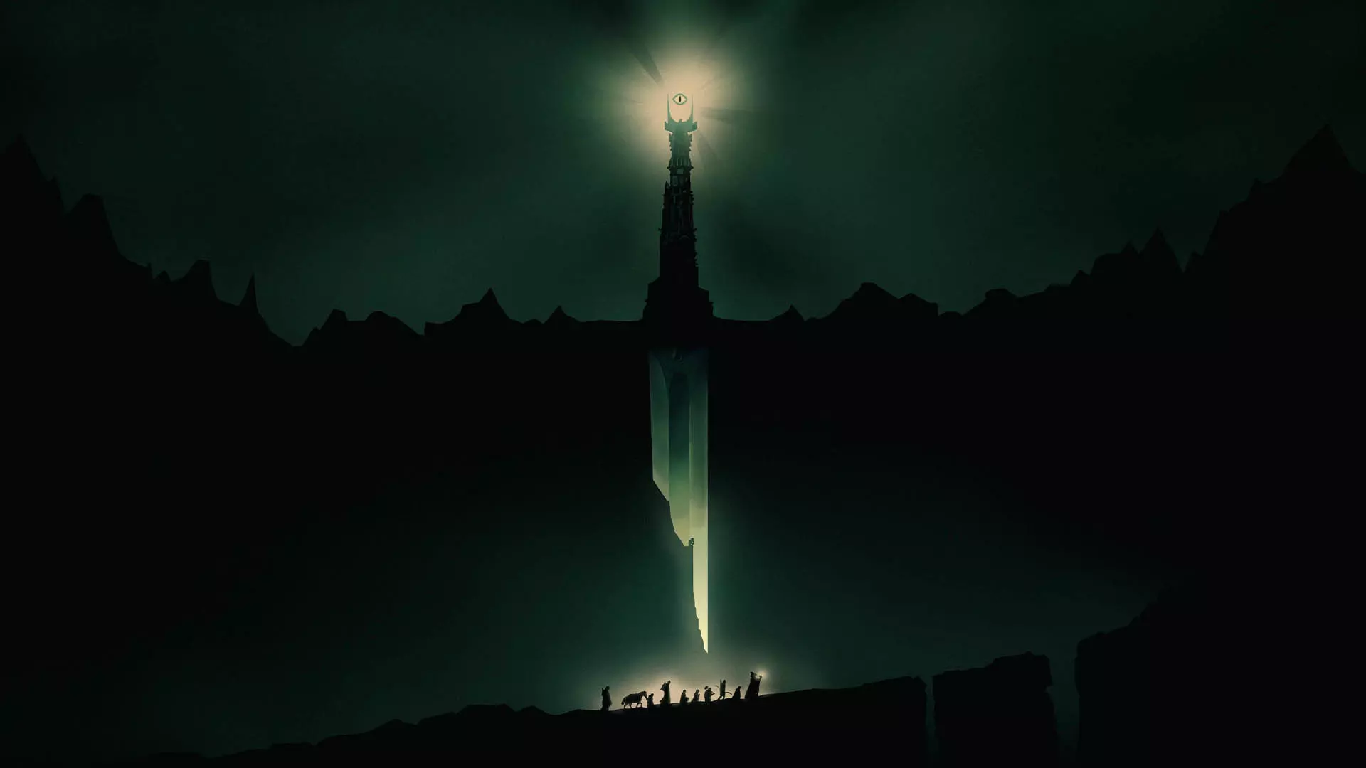پوستر مجموعه سینمایی ارباب حلقه ها و تصویری از برج سارومان