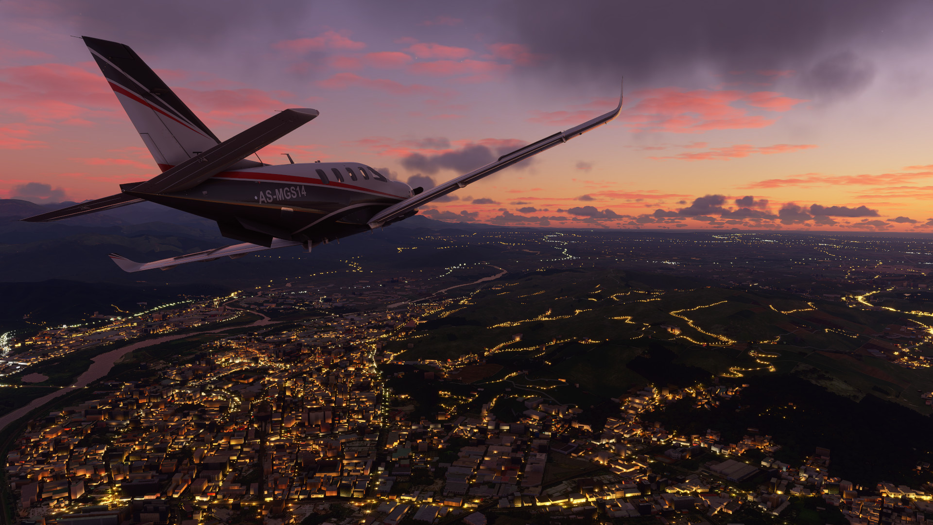 نمای شهر در شب در بازی Microsoft Flight Simulator 