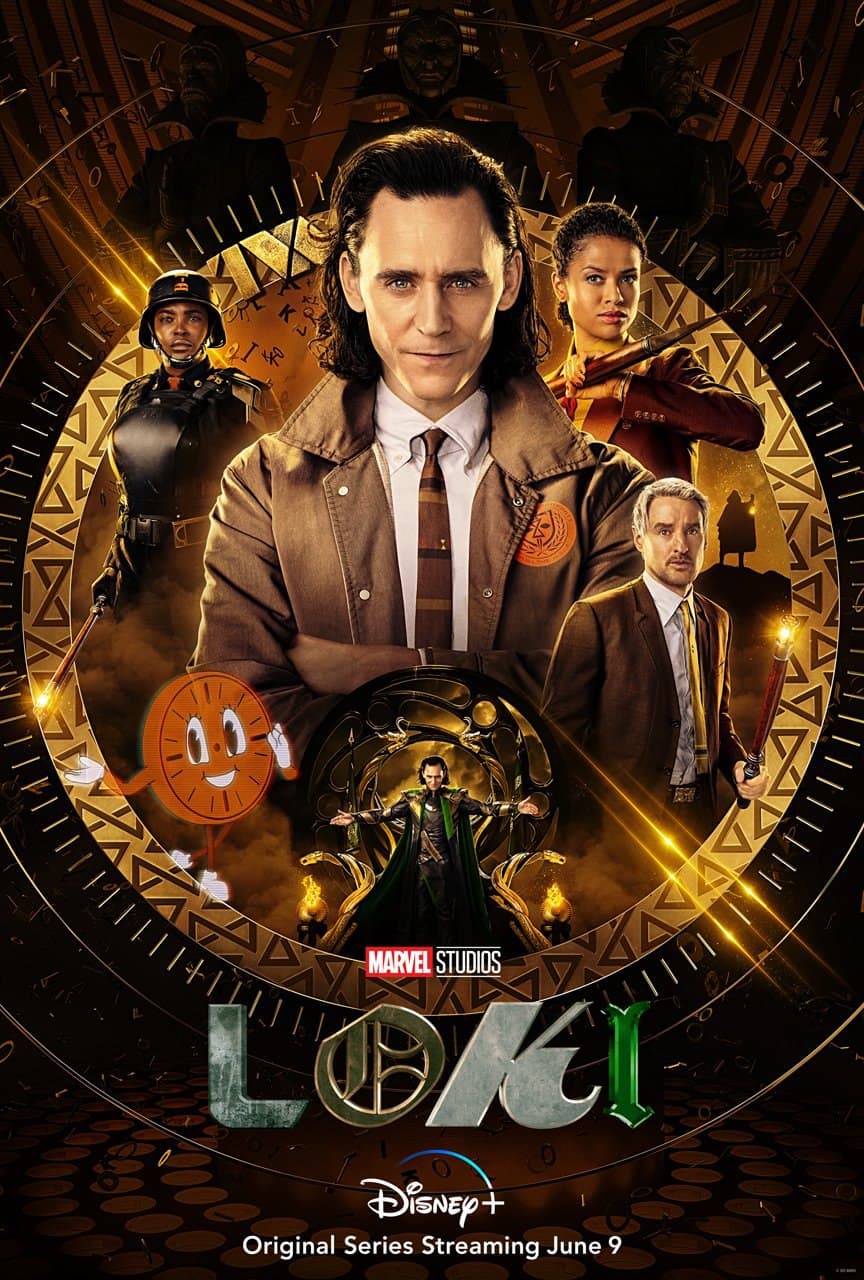 تام هیدلستون در نقش لوکی و ساعت کارتونی در پوستر رسمی سریال Loki