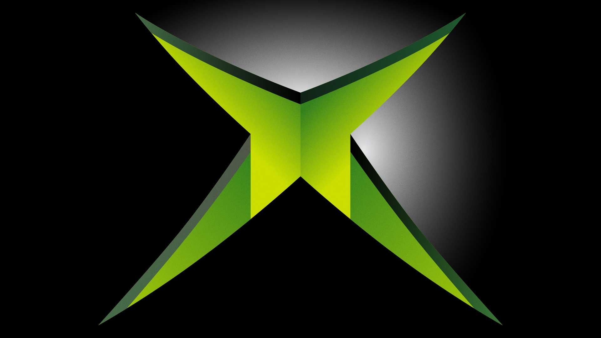 لوگو ایکس باکس قدیمی نسل ۶ مایکروسافت با رنگ سبز ایکس وسط گوی مشکی