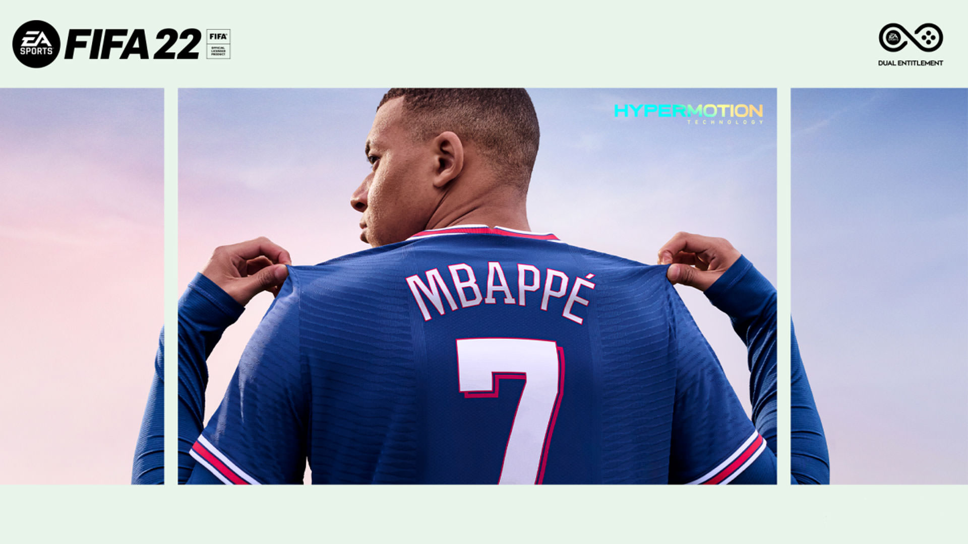 امباپه در حال نشان دادن شماره خود روی جلد FIFA 22